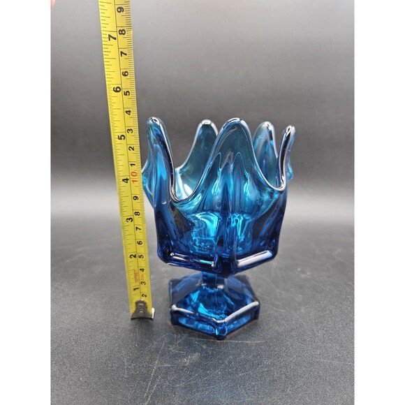 Vintage Viking Bluenique Swung Glass Handkerchief Column Vase Mcm Retro 5.5" - Picture 5 of 5